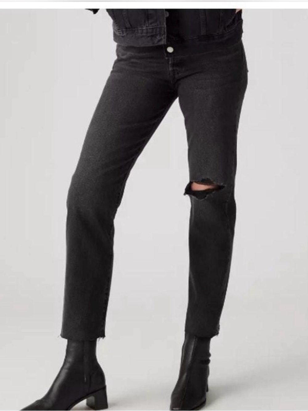 Levi's Black Wedgie Straight-Leg Jeans with Raw Hem